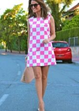 White and pink check short dress - checkerboard print