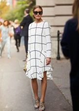 Mid White Oversized Plaid Dress