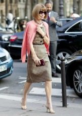 Sheath dress in beige and green check