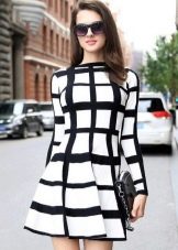 White plaid dress with stripes of different widths