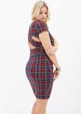 Sheath dress in a red-green cage for obese women