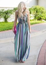 Long chiffon dress with colored stripes