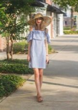 Dress with white-blue vertical stripe