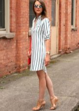Blue and white vertical stripe dress