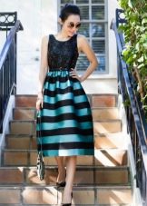 Striped dress with solid top and striped bottom