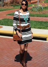 Black and white horizontal striped plump dress