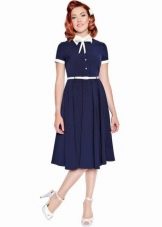 vintage 50s style blue dress with white collar