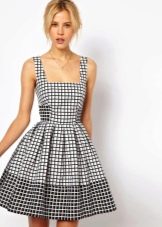 Black and white plaid flared dress