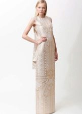 Long sheath wedding dress in parzi with gold print