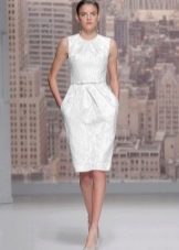 Formal sheath wedding dress made of moire fabric