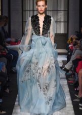 Spring floor length dress in chiffon with sleeves