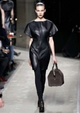 Ponytail under a leather dress