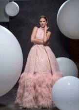 Prom dress with feathers