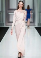 Autumn dress with asymmetrical neckline