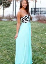Long two-tone bandeau dress with chiffon skirt