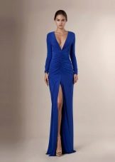 Jersey dress with floor drape