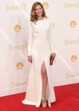 White long dress with a slit for a corporate party