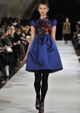 Short blue dress with high-waisted bell skirt