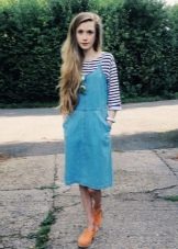 Denim midi pinafore dress