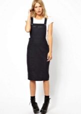 Midi Straight Pinafore Dress with T-shirt