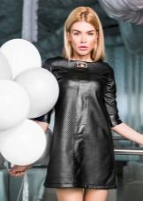 Black short faux leather dress