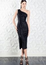 Black eco-leather dress on one shoulder