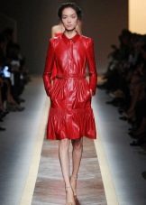 Eco-leather shirt dress red