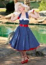Retro Polka Dot Dress Blue
