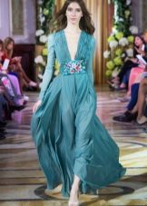 Fitted evening dress with deep neckline