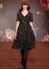 Flared winter dress in a cage