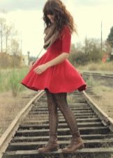 Brown tights under a red dress