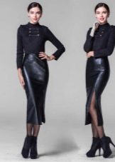 How to wear a black leather pencil skirt
