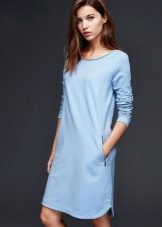 blue sweatshirt dress with wide neckline