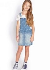 Denim sundress for every day for a girl of 11 years old
