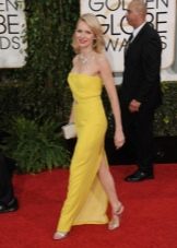 Evening look in a yellow dress