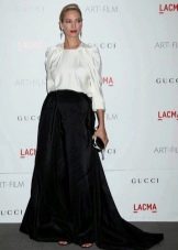 Floor-length black half-sun skirt - evening look