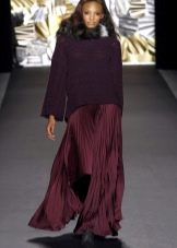 burgundy pleated floor-length skirt