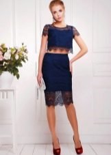 black and blue lace pencil skirt set