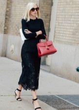 black lace long pencil skirt