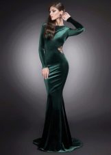 Sheath dress in velor with inserts