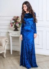 Blue velor dress to the floor