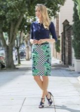 Printed mid-length straight skirt
