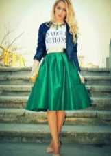 green fluffy midi skirt