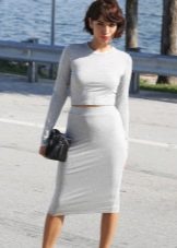 Light gray knit pencil skirt with crop top