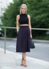 Below the knee blue flared skirt