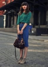 Below the knee straight denim skirt