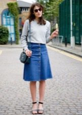 Below the knee denim flared skirt