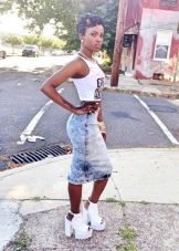 Below the knee skinny denim skirt