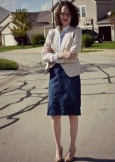 Below the knee straight denim skirt