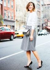 Below the knee skirt with a short sweatshirt